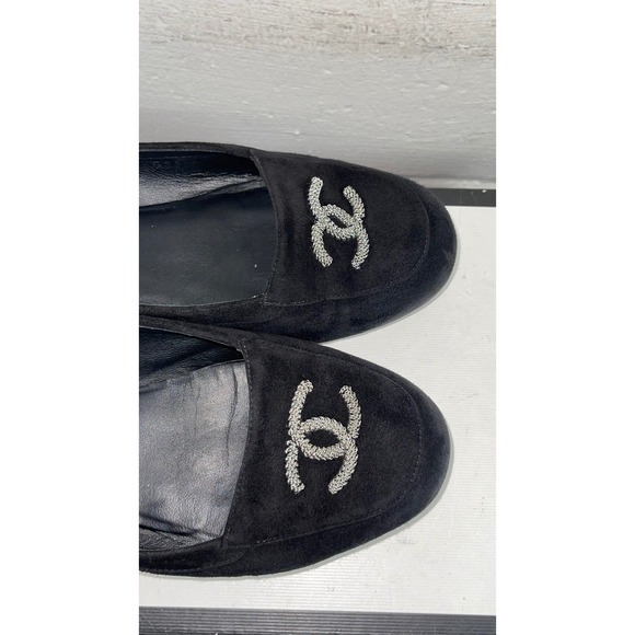 Chanel CC Metal Chain Logo Black Suede Ballet Flats Slip On Women's 40 EU/10 US - Picture 6 of 11